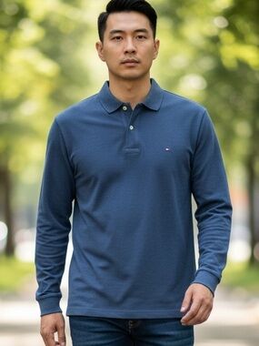 Tommy Hilfiger men’s size XL Blue long sleeve polo Shirt classic fit